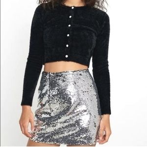 URBAN OUTFITTERS Silver Sequined Mini Skirt Lined Back Zip Like New Smal…